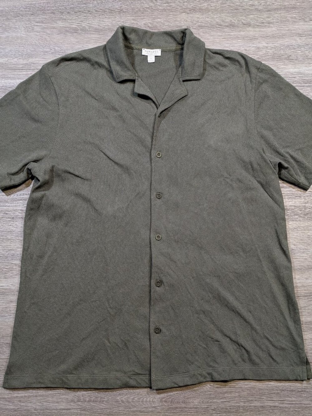 Sunspel Riviera Resort Shirt Camp Collar Men's Large Button Green Beach Summer